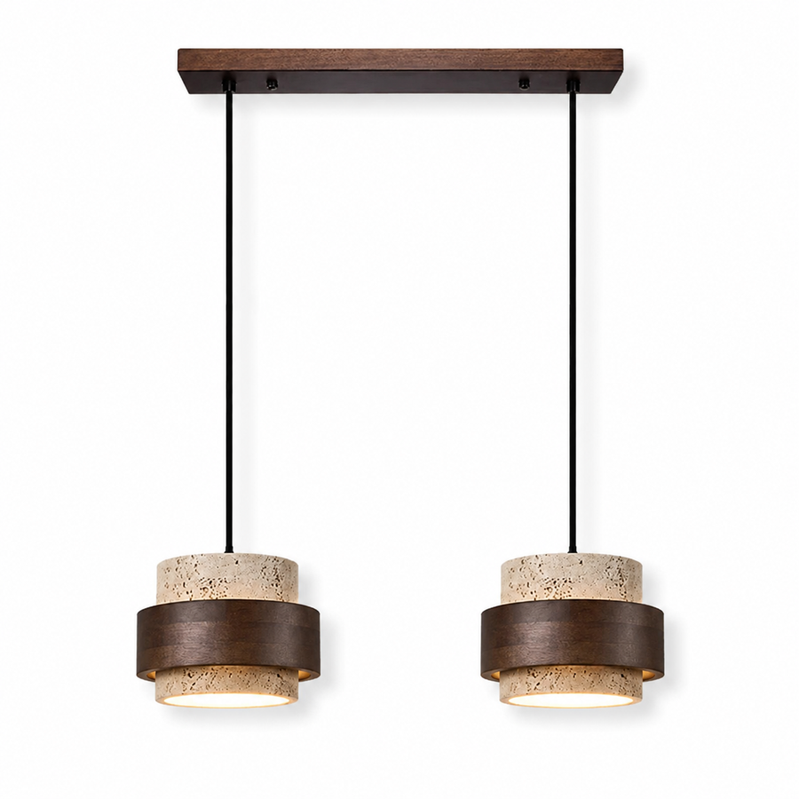 Stone and Wood Linear Pendant Light