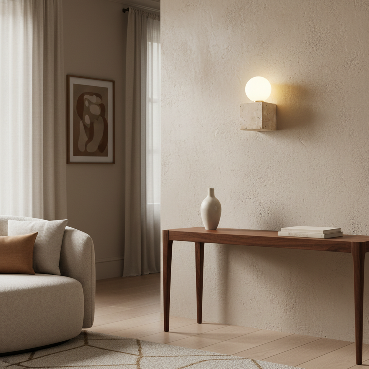 Warm Downward Light from a Stone Wall Light