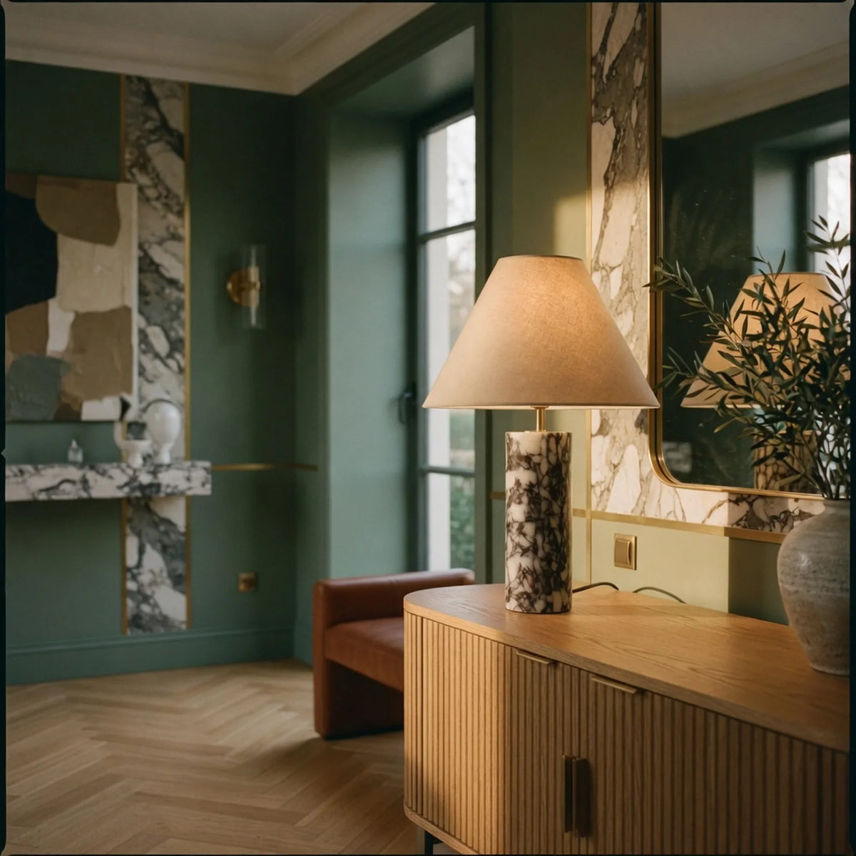 Marble Column Table Lamp