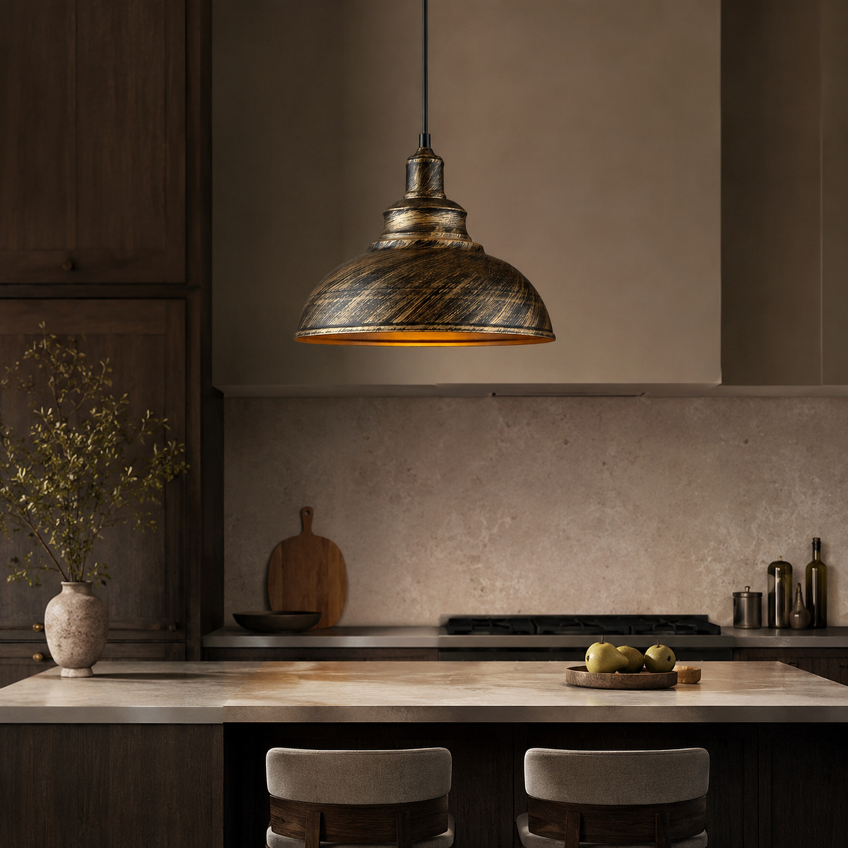 Focused Downlight from an Industrial Dome Pendant Light