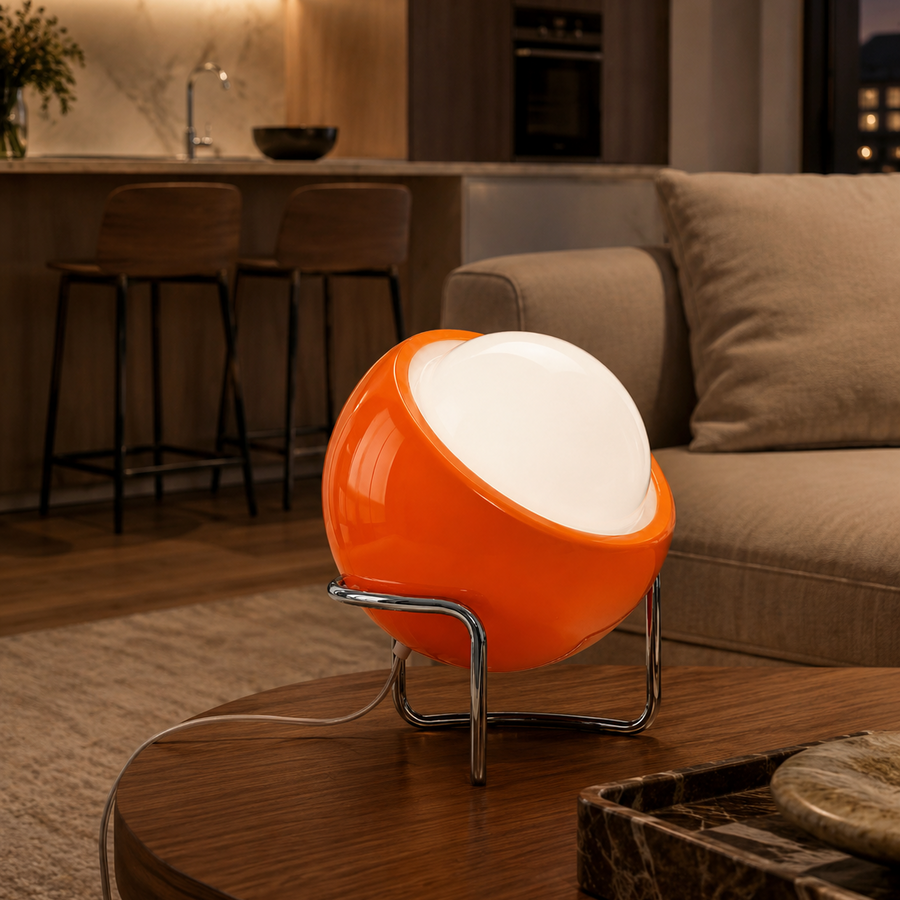 Retro Orange Glass Sphere Table Lamp