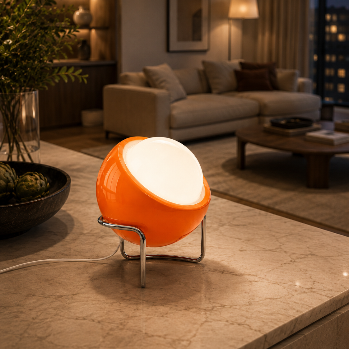 Retro Orange Glass Sphere Table Lamp