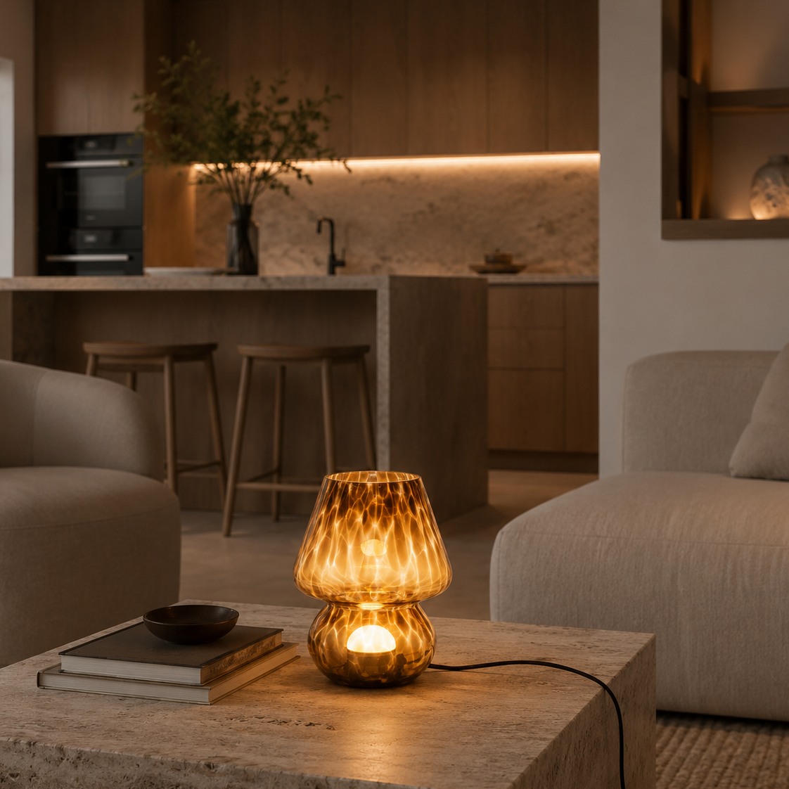 Amber Glass Mushroom Table Lamp