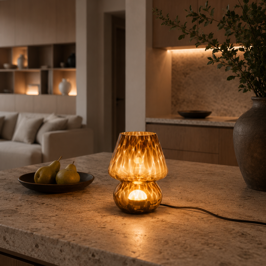 Amber Glass Mushroom Table Lamp