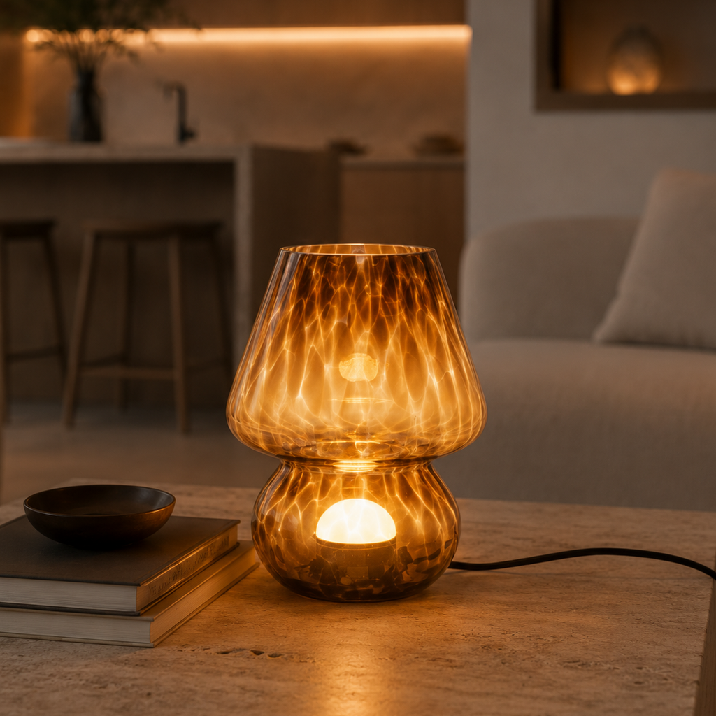 Amber Glass Mushroom Table Lamp
