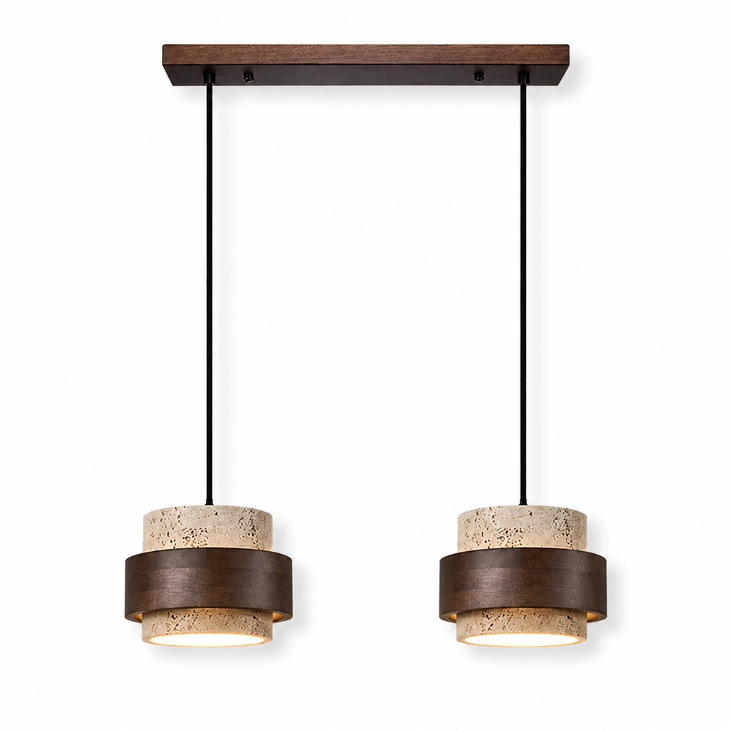 Stone and Wood Linear Pendant Light