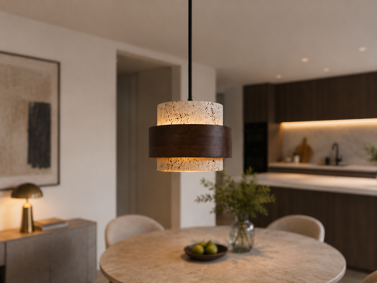 Stone and Wood Linear Pendant Light