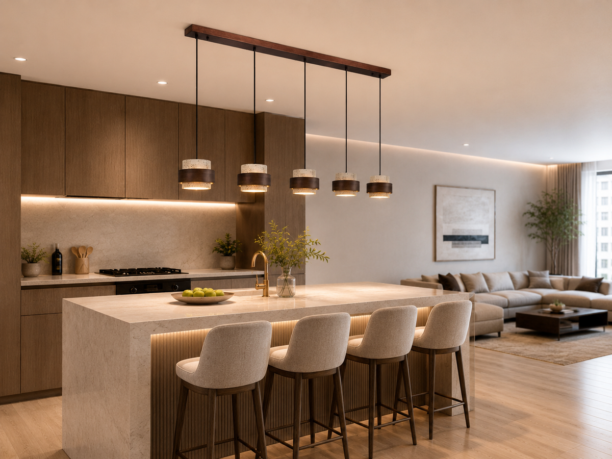 Stone and Wood Linear Pendant Light