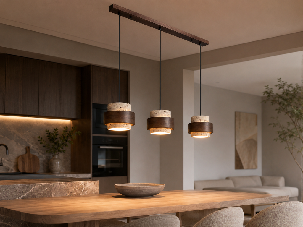 Stone and Wood Linear Pendant Light