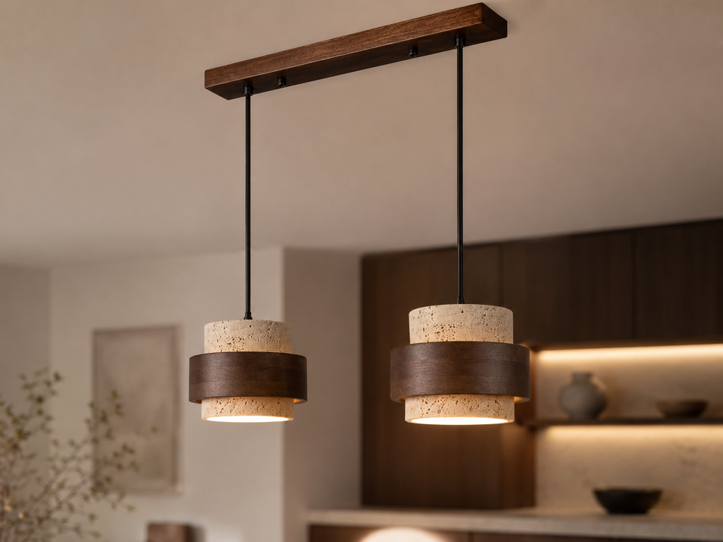 Stone and Wood Linear Pendant Light