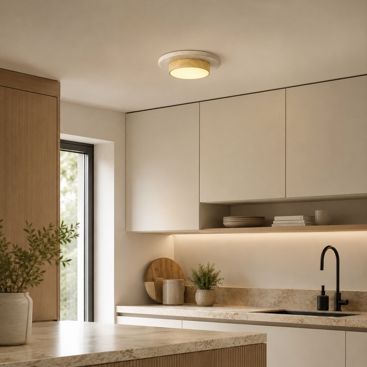 Travertine Wood LED Ceiling Light