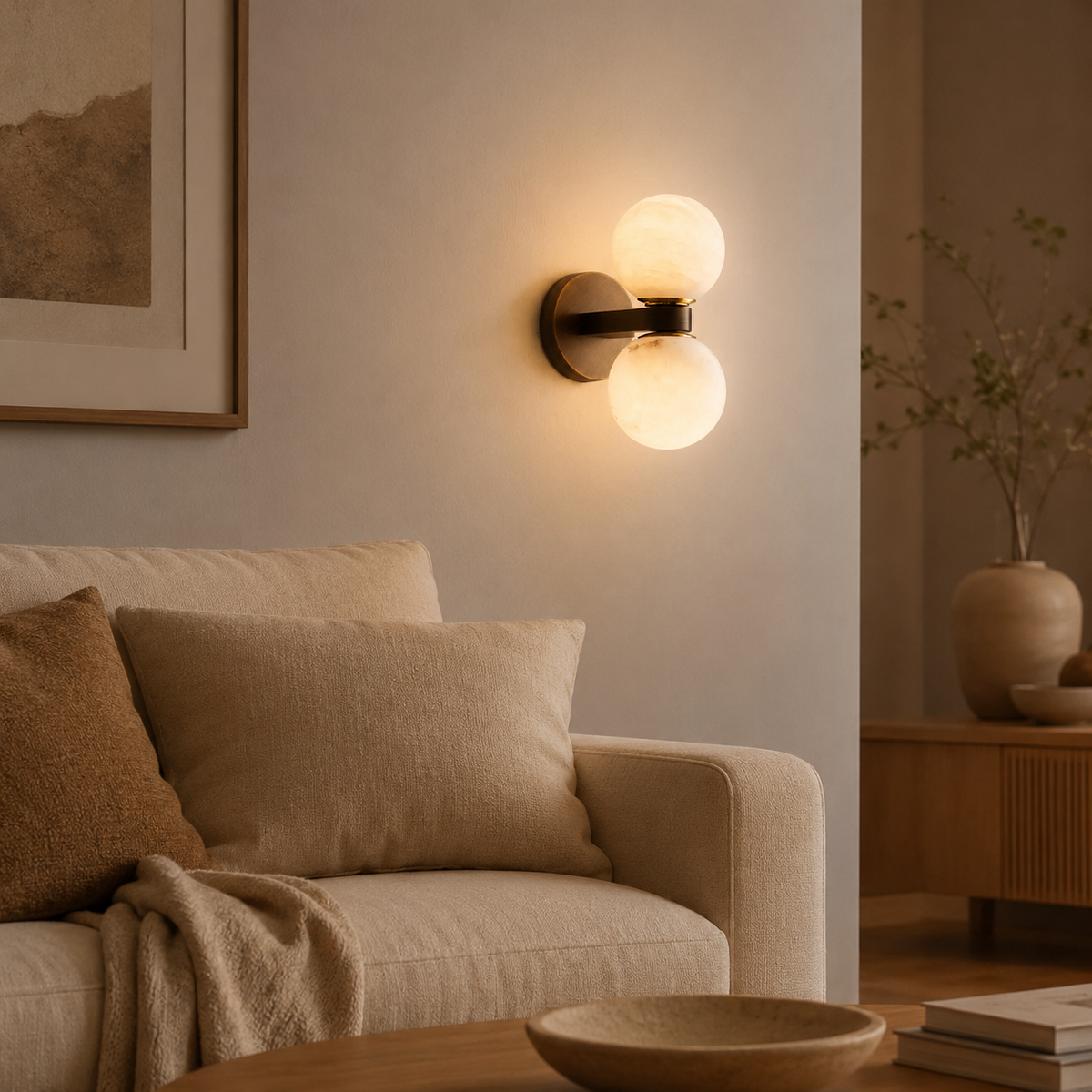 Double Globe Stone Wall Sconce