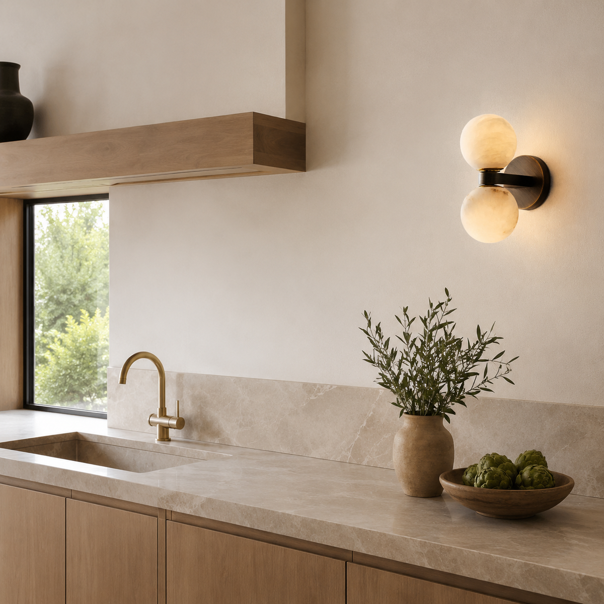 Double Globe Stone Wall Sconce