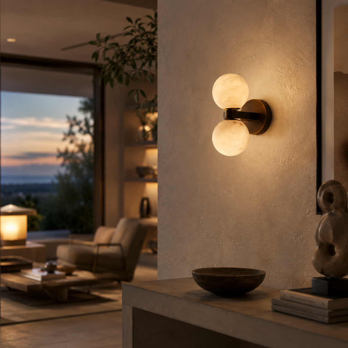 Double Globe Stone Wall Sconce
