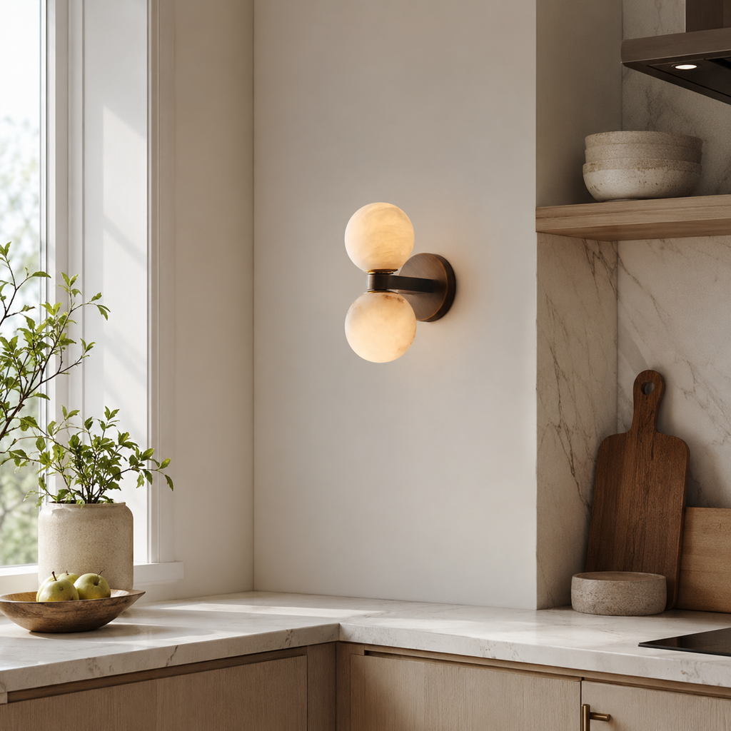 Double Globe Stone Wall Sconce