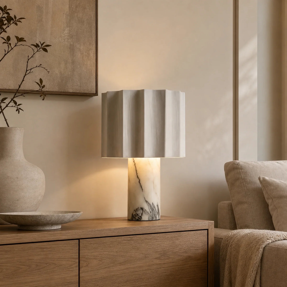 Scalloped Marble Table Lamp