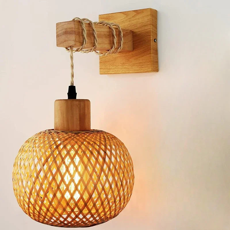Handwoven Bamboo Wall Sconce