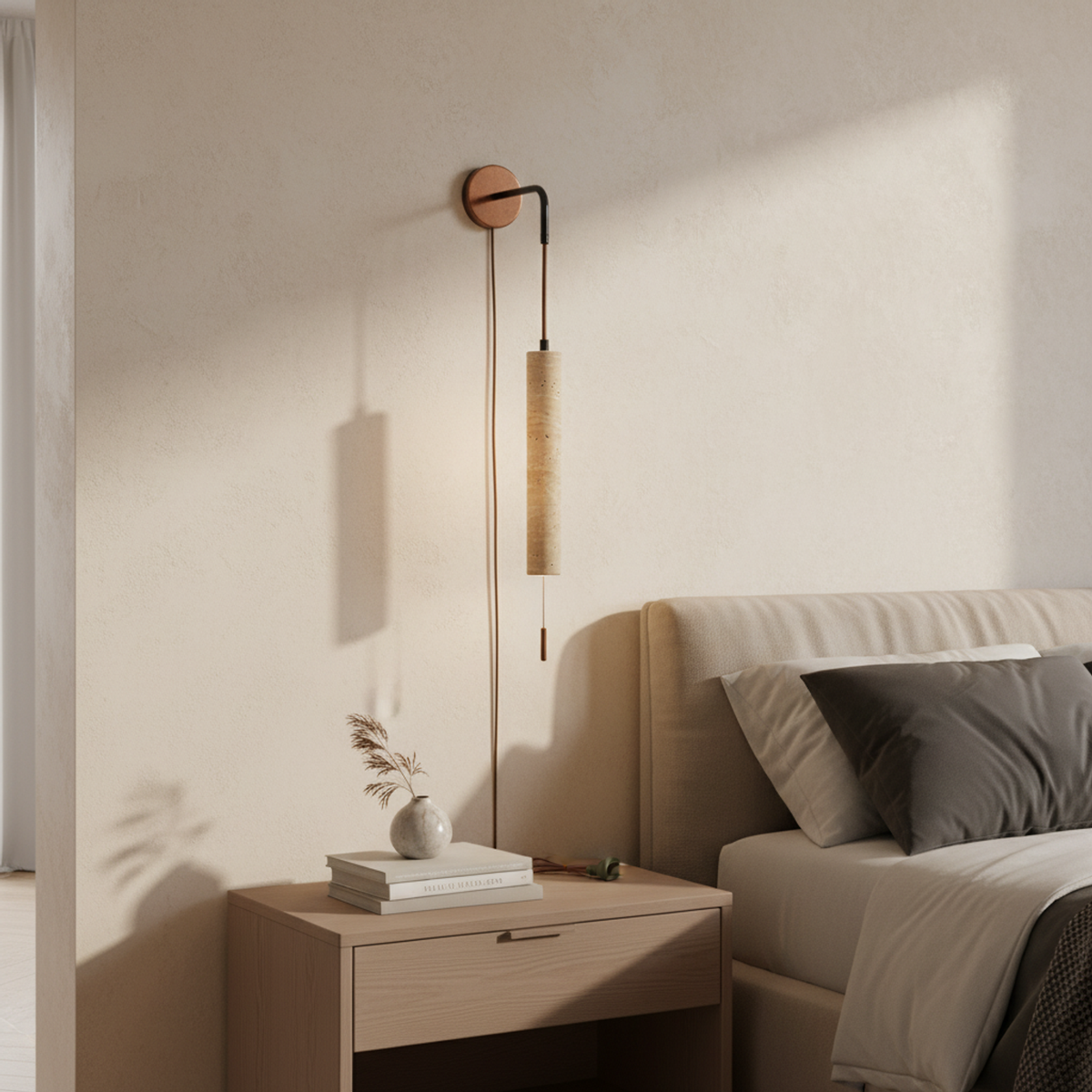 Warm Downward Glow from a Pull Chain Wall Light
