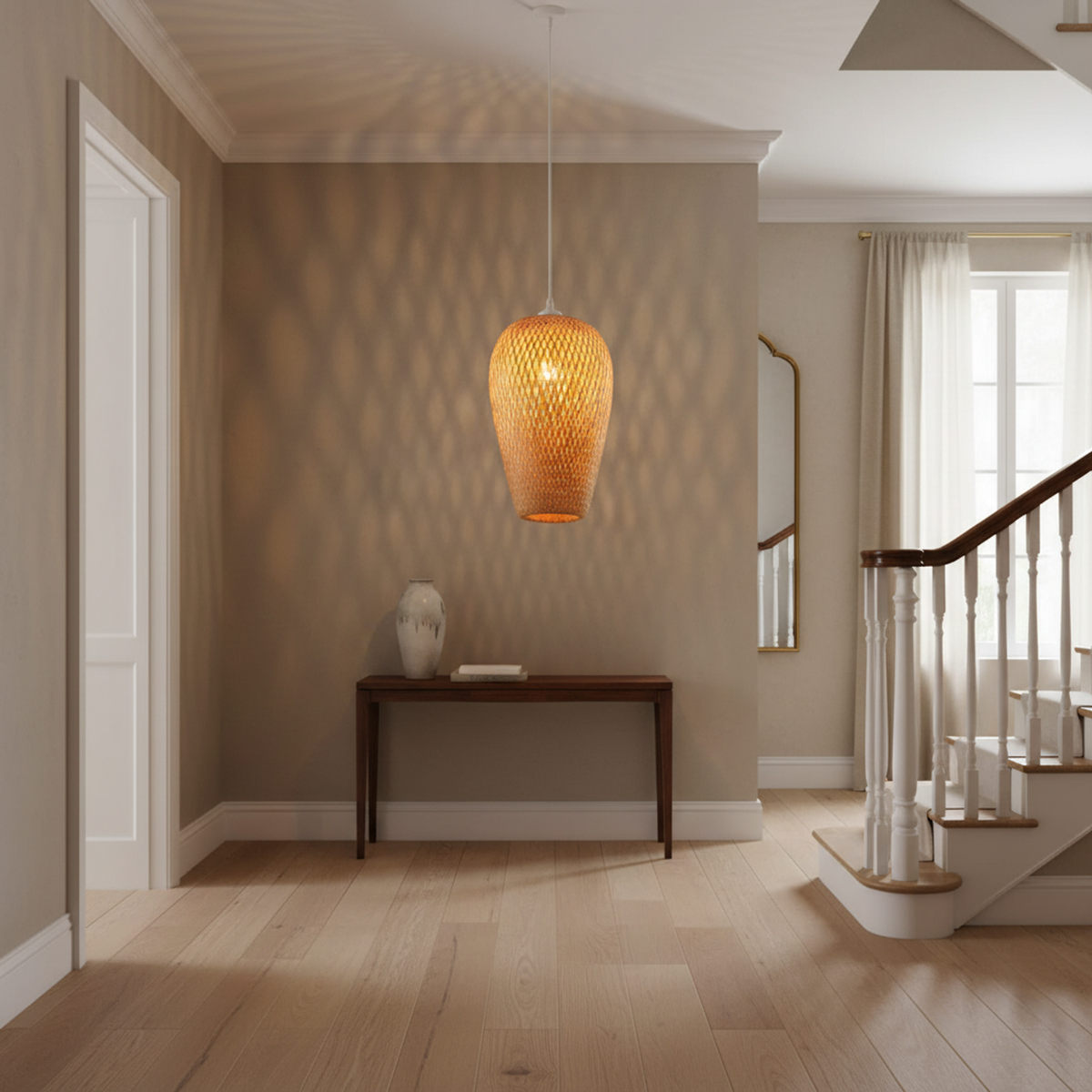 Handwoven Bamboo Chandelier – Finley