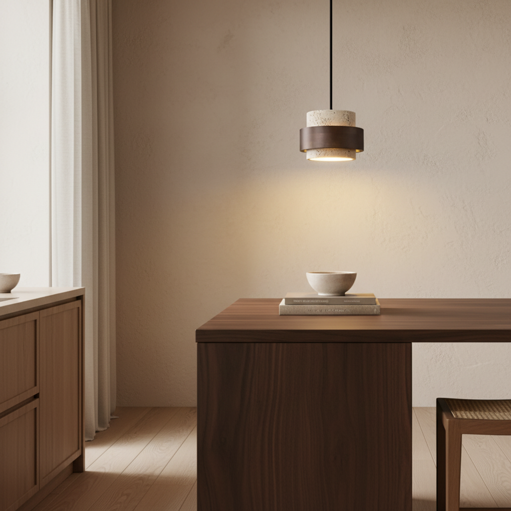 Stone and Wood Linear Pendant Light