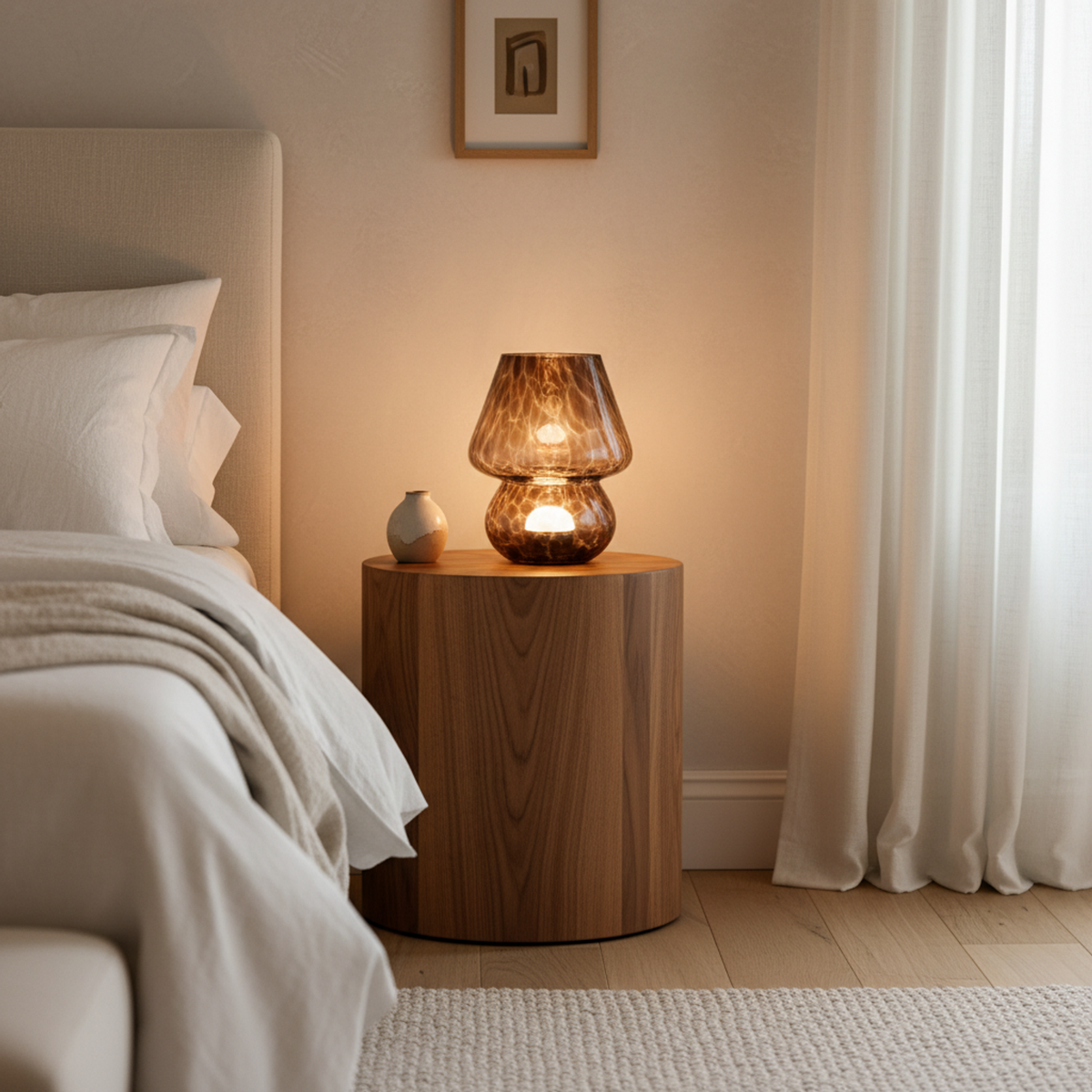 Amber Glass Mushroom Table Lamp