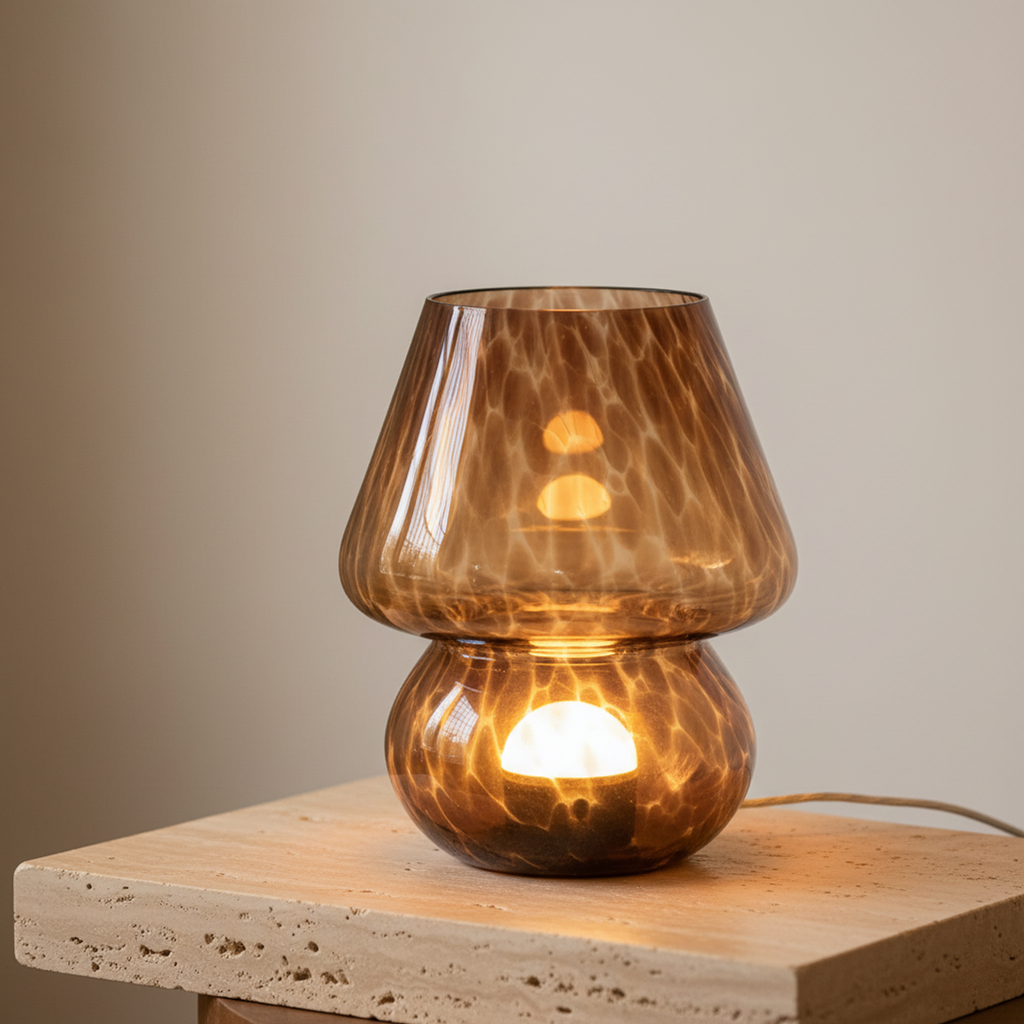 Amber Glass Mushroom Table Lamp