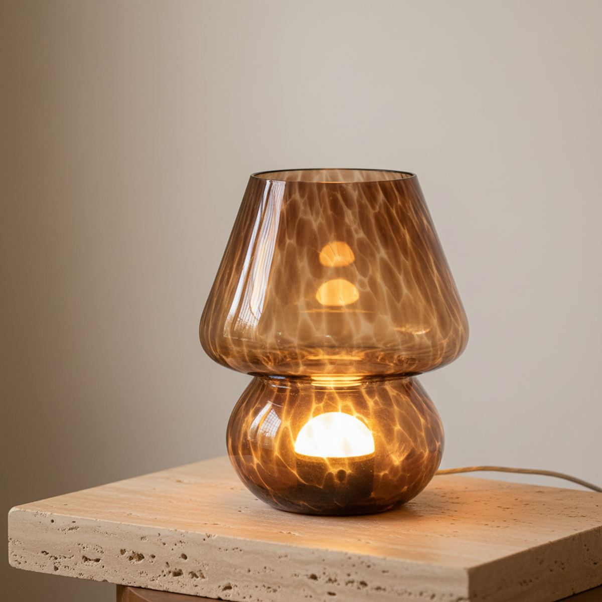 Amber Glass Mushroom Table Lamp