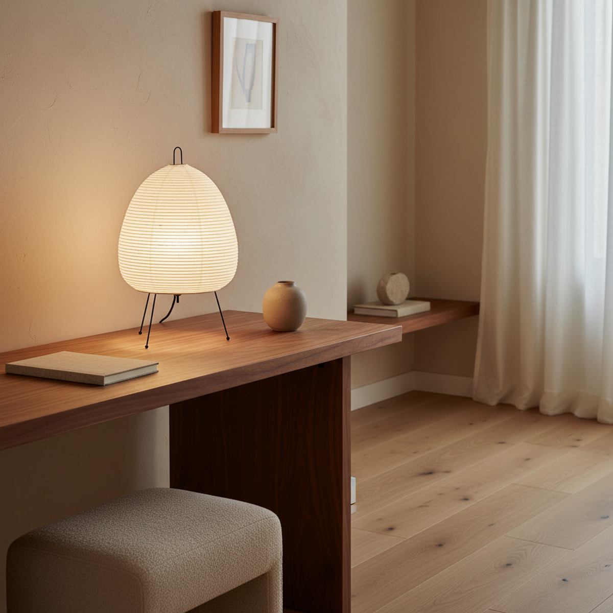 Japanese Rice Paper Tripod Table Lamp