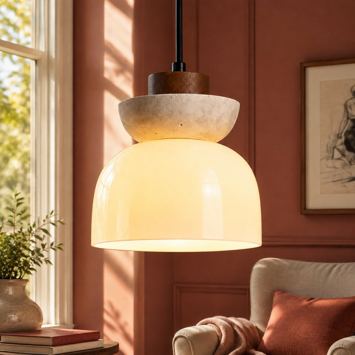 Travertine Glass Pendant Light
