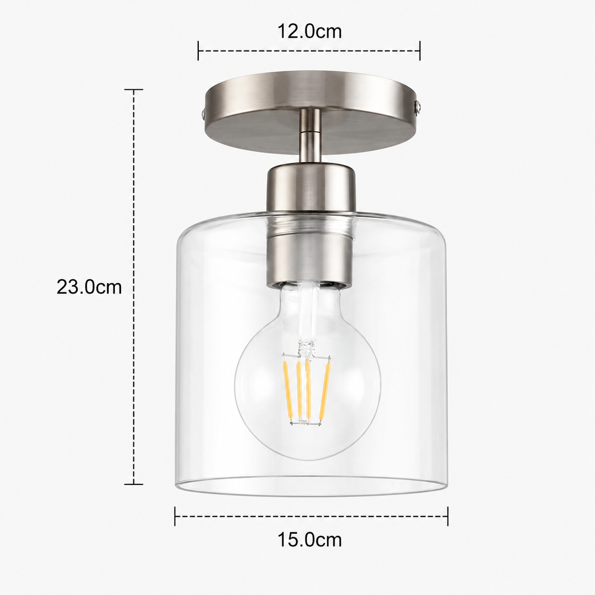 Clear Glass Semi Flush Ceiling Light