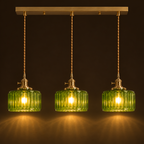 Ribbed Glass 3 Light Kitchen Island Pendant Light