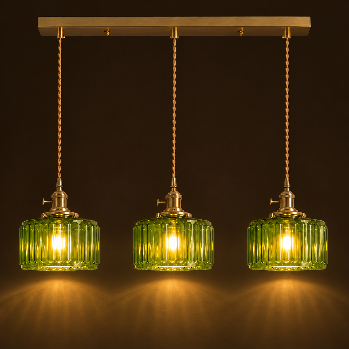 Ribbed Glass 3 Light Kitchen Island Pendant Light