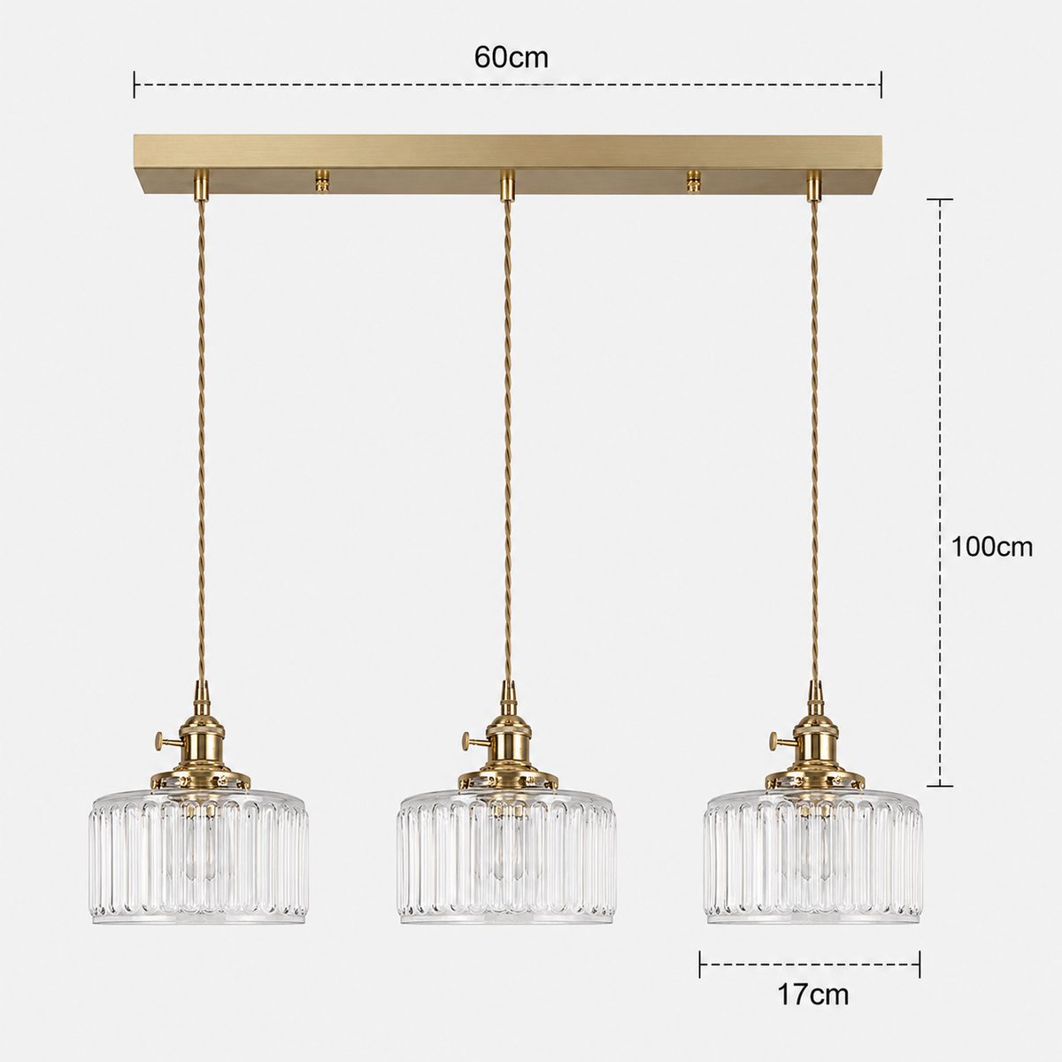 Ribbed Glass 3 Light Kitchen Island Pendant Light