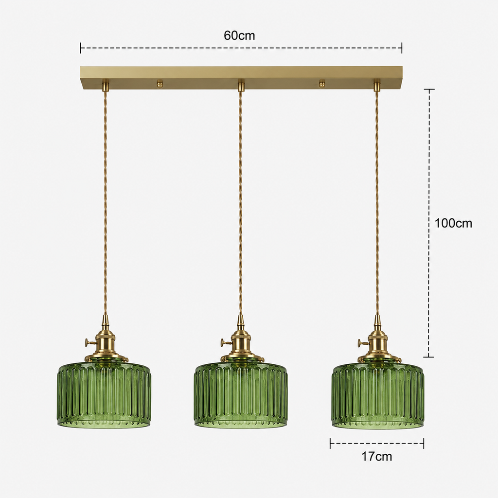 Ribbed Glass 3 Light Kitchen Island Pendant Light