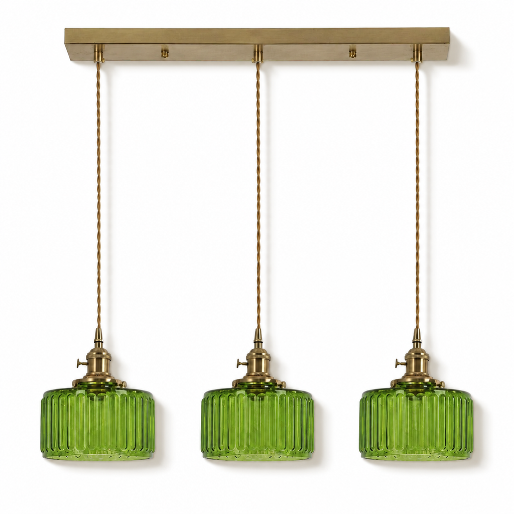 Ribbed Glass 3 Light Kitchen Island Pendant Light