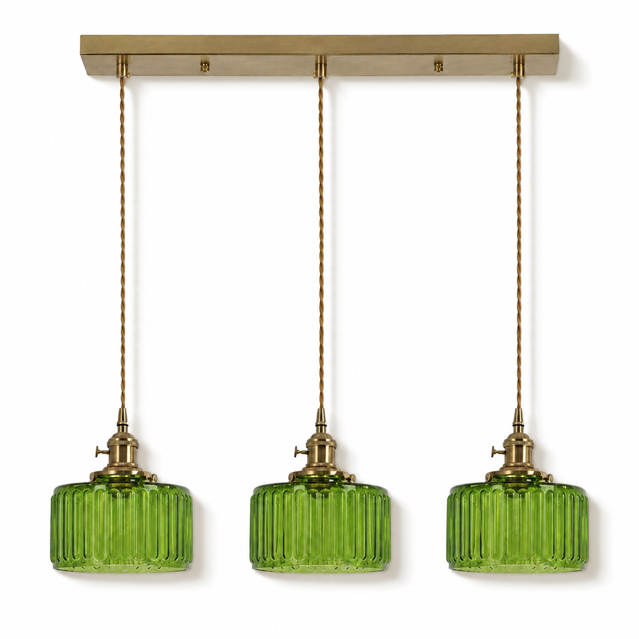 Ribbed Glass 3 Light Kitchen Island Pendant Light