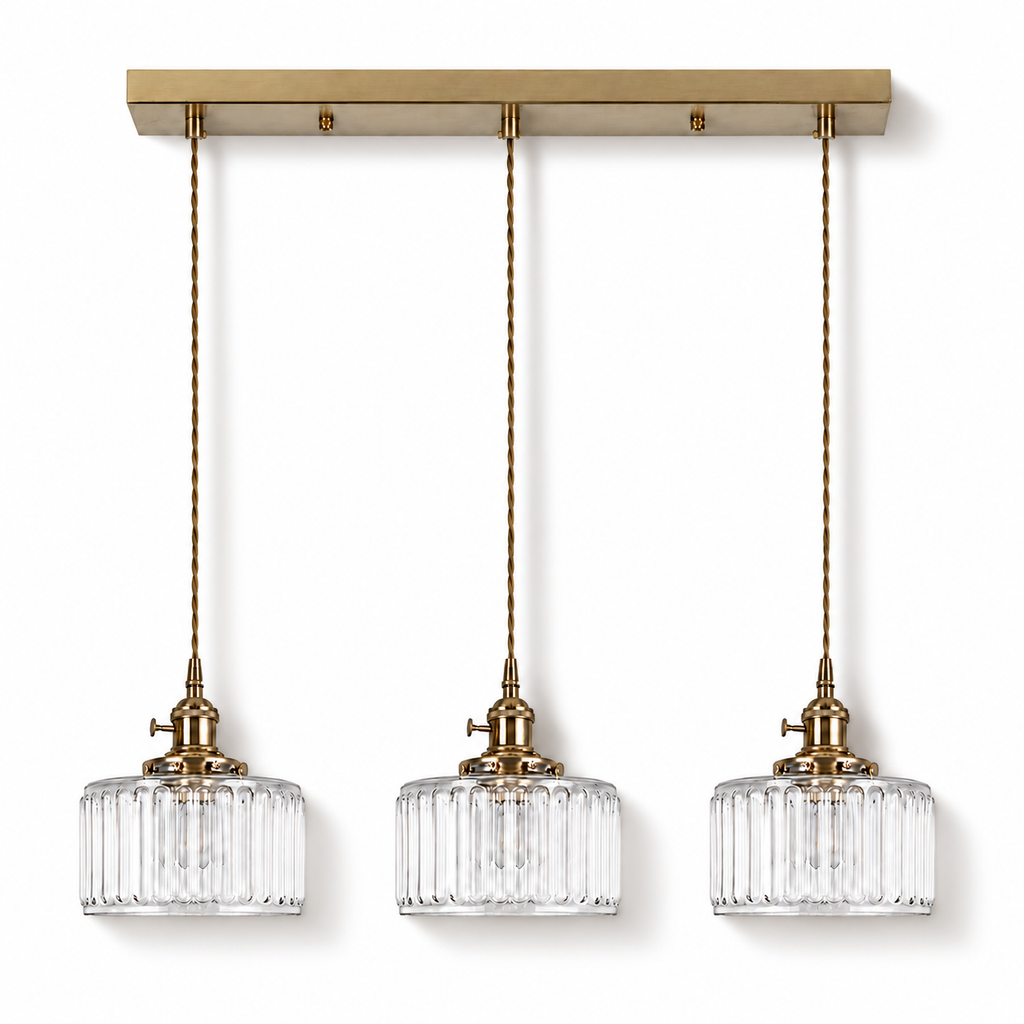 Ribbed Glass 3 Light Kitchen Island Pendant Light