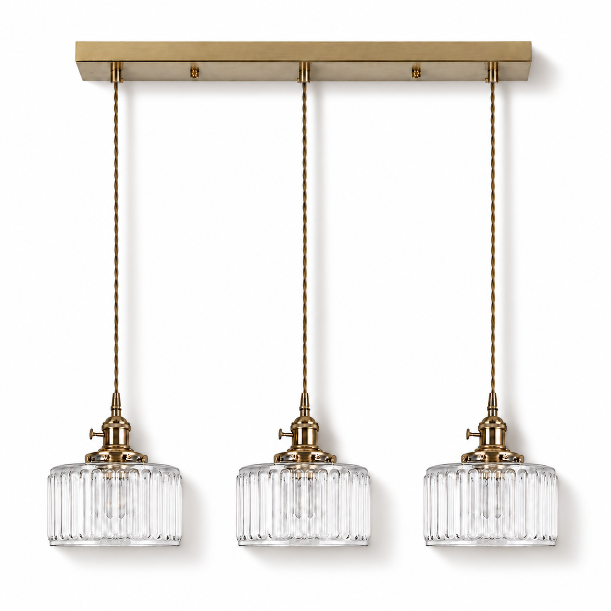 Ribbed Glass 3 Light Kitchen Island Pendant Light