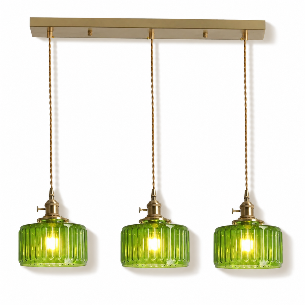 Ribbed Glass 3 Light Kitchen Island Pendant Light