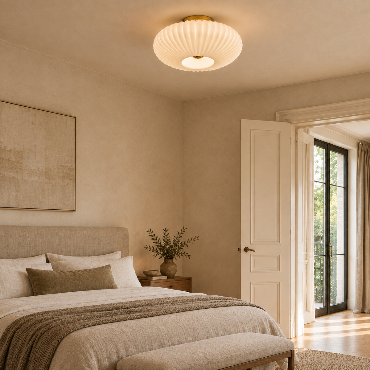 Ribbed Glass Flush Mount Ceiling Light