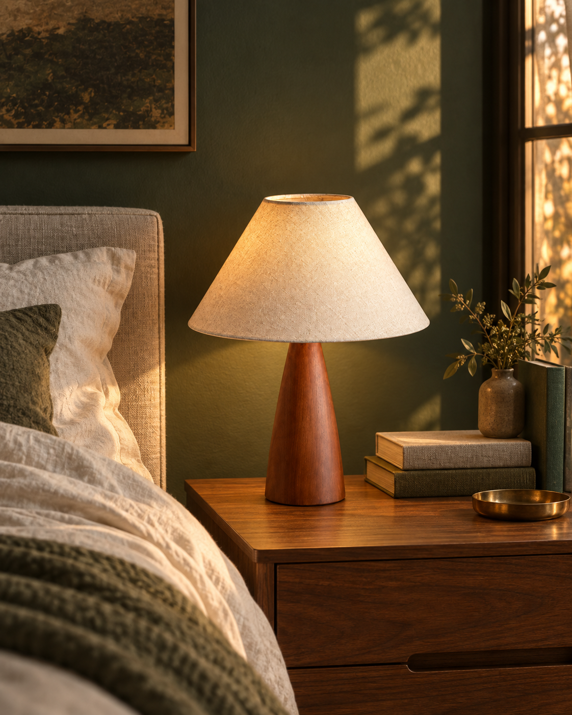 Walnut Cone Linen Table Lamp