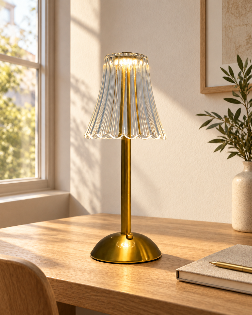 Rechargeable Ribbed Cone Table Lamp