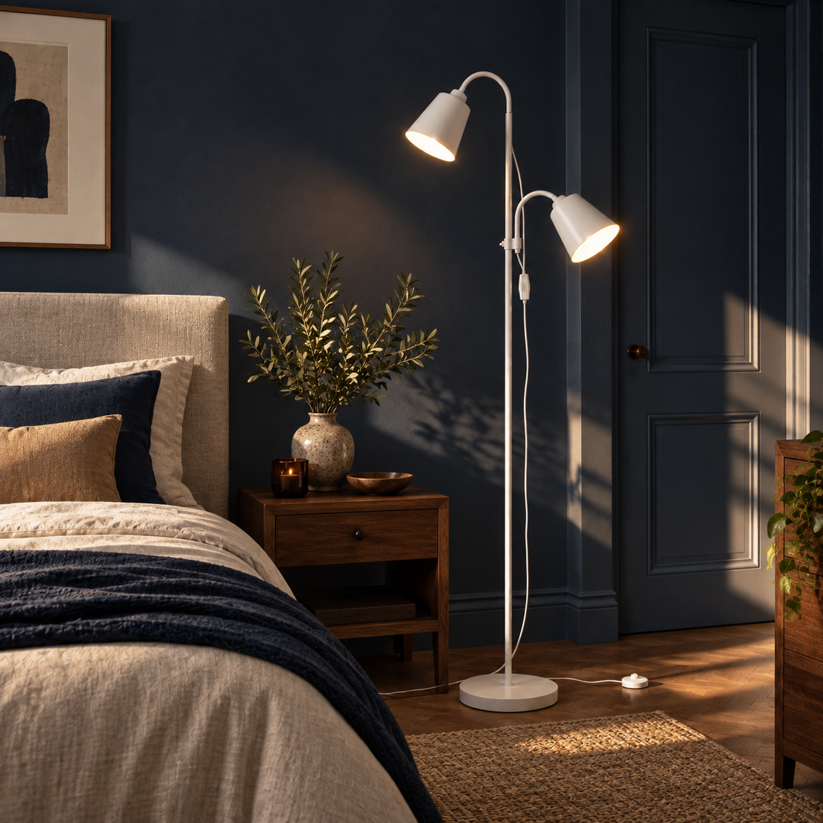White Double Head Reading Floor Lamp