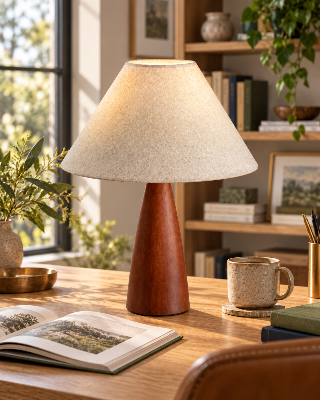 Walnut Cone Linen Table Lamp