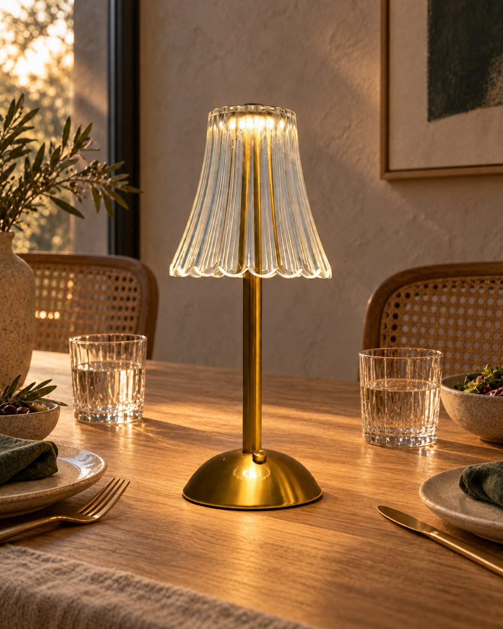Rechargeable Ribbed Cone Table Lamp