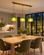 Ribbed Glass 3 Light Kitchen Island Pendant Light