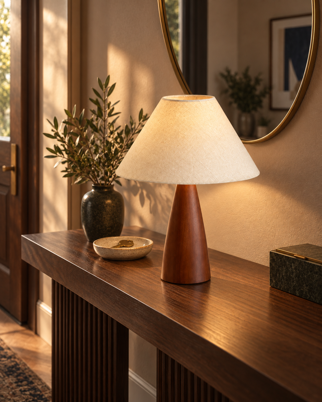 Walnut Cone Linen Table Lamp
