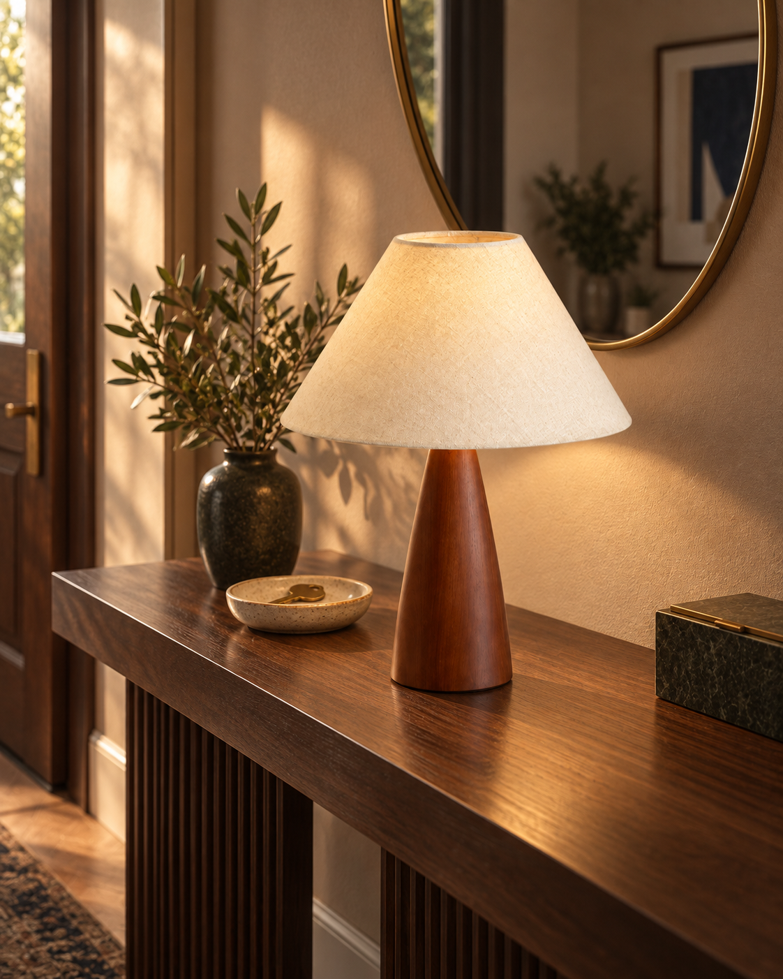 Walnut Cone Linen Table Lamp