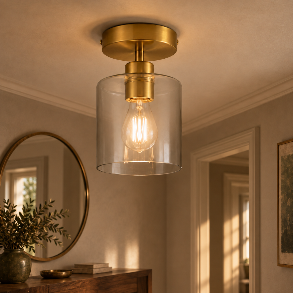 Clear Glass Semi Flush Ceiling Light