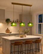 Ribbed Glass 3 Light Kitchen Island Pendant Light